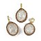 Natural Crackle Quartz Crystal Pendants, Topaz Rhinestone Wrapped Oval Charms with Brass Clasps, Golden, 31.5~33x23.5~24.5x12.5~15.5mm, Hole: 5.5x4.5mm