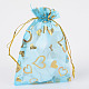 ハートプリントオーガンジーバッグ巾着袋  ギフトバッグ  長方形  ライトスカイブルー  14x10cm OP-R022-10x15-01-1