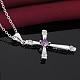 Silver Color Plated Brass Cubic Zirconia Cross Pendant Necklaces NJEW-BB09493-4