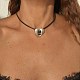 Alloy Splite Heart Pendant Necklace with Waxed Cords NJEW-A013-01-1