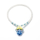 Cartoon Animal Plastic Pendant Necklace with Acrylic Pearl Beaded Chains for Kids NJEW-JN03960-3