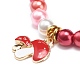 Эластичный браслет из красного стекла и жемчуга с подвеской в виде гриба из сплава эмали для женщин BJEW-JB08711-5