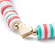 4Pcs 4 Style Handmade Polymer Clay Heishi Sunfer Stretch Bracelets Set with Brass Heart BJEW-TA00093-7