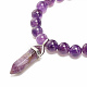 Natural Amethyst Round Beaded Stretch Bracelet with Bullet Shape Charm BJEW-JB08310-03-4