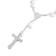 宗教的な祈りの模造真珠ビーズのロザリオブレスレット  イースターのためのバージンメアリー十字架クロスロングチャームブレスレット  プラチナ  7-1/2インチ（18.9cm） BJEW-O140-01P-3