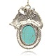 Antique Silver Plated Alloy Synthetic Turquoise Big Pendants PALLOY-J233-01AS-2