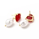 Teardrop Rack Plating Brass Glass Dangle Stud Earrings for Women EJEW-H091-30G-2