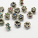 Legierung Rhinestone European Beads, Blume Perlen mit großem Loch, Antik Silber Farbe, Mischfarbe, 11x9 mm, Bohrung: 5 mm