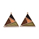 染め木のペンダント  ライトゴールドメッキ合金パーツ  幾何学模様の三角形  カラフル  38x40x3mm  穴：1.4mm FIND-A006-03KCG-1