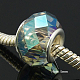 Light Khaki Color Half Plated Faceted Rondelle Glass Large Hole European Beads X-GPDL-H005-10-3