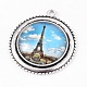 Antique Silver Alloy Pendant Cabochon Bezel Settings and Eiffel Tower Printed Glass Cabochons TIBEP-X0173-01-2