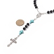 Collar de cuentas de rosario de piedra de lava natural y turquesa verde sintética NJEW-TA00041-02-4