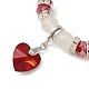 Bracciale elasticizzato con cristalli di quarzo naturale e perline di vetro con ciondoli a cuore per San Valentino BJEW-TA00284-3