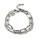 201 pulsera de acero inoxidable con cadenas de papel y bordillo de doble capa para mujer BJEW-A126-19P-1