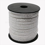 2 fila cordón de ante sintético con tachuelas de aluminio plateado, encaje de imitación de gamuza, blanco, 5x2mm, aproximamente 20 yardas / rodillo