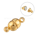 Brass Magnetic Clasps with Loops, Oval, Nickel Free, Golden, 11x5mm, Hole: 1mm