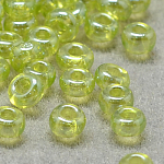 12/0 Grade A Round Glass Seed Beads, Transparent Colours Lustered, Green Yellow, 12/0, 2x1.5mm, Hole: 0.3mm