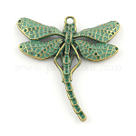 Aleación de zinc libélula base rhinestone grande colgante, Sin cadmio y níque y plomo, bronce antiguo y pátina verde, 55x50x3mm, agujero: 3 mm, aptos para 0.5~1.5 mm de diamante de imitación