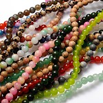 Chapelets de perles en jade naturelle teinte, ronde, couleur mixte, environ 6 mm de diamètre, Trou: 0.8mm, Environ 65 pcs/chapelet, 15.5 pouce