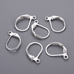 Brass Leverback Earring Findings, with Loop, Nickel Free, Silver Color Plated, 15x10mm, Hole: 1mm