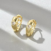 Серьги-кольца из латуни с микропаве и прозрачным кубическим цирконием в форме сердца EJEW-D311-138G
