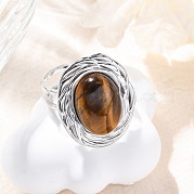 Овальные кольца на палец из натурального тигрового глаза RJEW-M063-01P-13