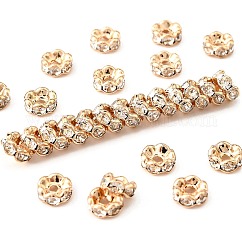Abalorios de latón Diamante de imitación espaciador, aaa grado, borde ondulado, sin níquel, la luz del color del metal del oro, rerondana plana, cristal, 6x3mm, agujero: 1 mm