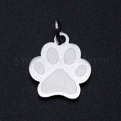 Ciondoli per animali domestici in acciaio inossidabile 201 anti-ossidazione, con anelli di salto, stampe zampa di cane, colore acciaio inossidabile, 13.5x12x1mm, Foro: 3 mm