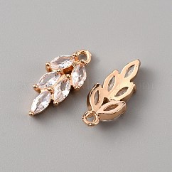Pendenti in zirconi cubici trasparenti in micro pavè di ottone, foglia, oro chiaro, 16x7x4mm, Foro: 1.4 mm
