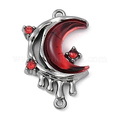 Verbindungsstück mit geschmolzenem Halbmond aus Strassen aus Legierung, mit rotem Glas, Gestell, Cadmiumfrei und Nickel frei und Bleifrei, Metallgrau, 22.5x14.5x3.5 mm, Bohrung: 1 mm