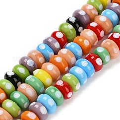 Abalorios de colores vario hechos a mano, rondelle con lunares, colorido, 9.5~10x5mm, agujero: 1.8 mm, aproximamente 40 pcs / cadena, 8.27'' (21 cm)