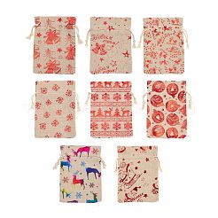 Sacchetti con coulisse per confezioni regalo in cotone a tema natalizio 32 pz 8 stili&nbsp;ABAG-LS0001-01