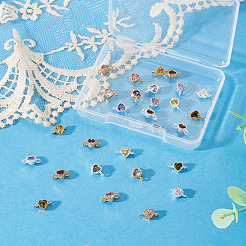 28 Stück 14 Farben Messing Pavé Zirkonia Herz Glieder Verbinder Charms&nbsp;KK-TA0003-46
