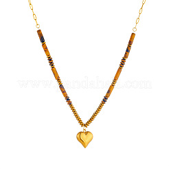Collana da donna con ciondolo a cuore in acciaio inossidabile 304 e perline di occhio di tigre naturale.&nbsp;WG2C0E0-01