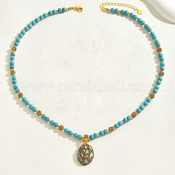 Винтажные ожерелья в этническом стиле из натуральной бирюзы с овальными бусинами для вечеринки для женщин&nbsp;FE3293