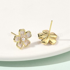 Blumenförmige Ohrstecker aus Messing und ABS-Kunststoff mit Perle&nbsp;EJEW-P336-07G-01