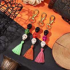 Хэллоуин синтетические и окрашенные бирюзовые подвески с черепом&nbsp;HJEW-JM01998