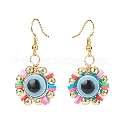 Malocchio in plastica e orecchini pendenti intrecciati in ematite sintetica&nbsp;EJEW-JE05104