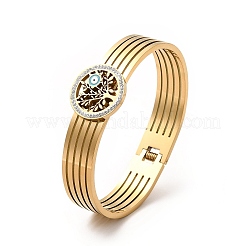 Cristal rhinestonetree of life con esmalte mal de ojo brazalete con bisagras&nbsp;BJEW-A135-02G
