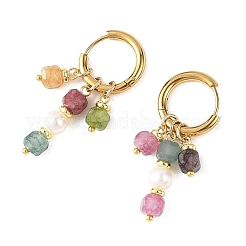 Pendientes colgantes de perlas cultivadas naturales de agua dulce y turmalinas multicolores naturales.&nbsp;EJEW-JE07460