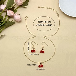 Set di collane pendenti e orecchini pendenti in cristallo di ferro ciliegia e plastica ABS per donna&nbsp;WG28C96-01