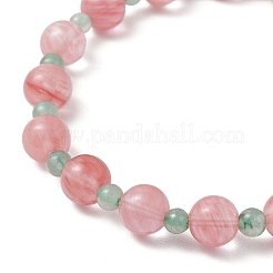 Braccialetti elastici con perline rotonde in vetro di quarzo ciliegia e avventurina verde naturale per donna&nbsp;BJEW-JB11927-01