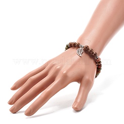 Bracelet extensible reiki perles de bois naturel unakite & wengé&nbsp;BJEW-JB06896-05