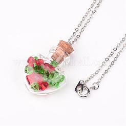 Collane con pendente a forma di bottiglia di vetro con cuore e orecchini pendenti&nbsp;SJEW-JS00883-02