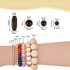 480 шт. 4 стиля ретро деревянные бусины WOOD-PH0003-63