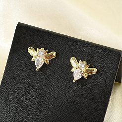 Boucles d'oreilles en laiton zircon cubique micro pavé clair&nbsp;EJEW-R016-26G-11