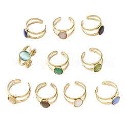 Кольца-манжеты «кошачий глаз» из нержавеющей стали 304 со стеклянными вставками для женщин&nbsp;RJEW-K309-40G