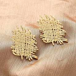 Плетеные ромбовидные серьги-гвоздики из латуни&nbsp;EJEW-R025-19G