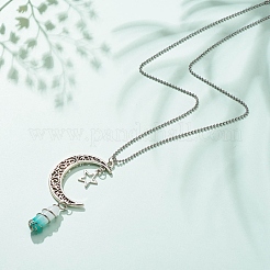 Balle de jade blanc vert naturel avec collier pendentif lune et étoile en alliage&nbsp;NJEW-JN03912-05