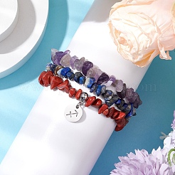 3 ensemble de bracelets extensibles à 3 styles en améthyste naturelle&nbsp;BJEW-JB11076-11
